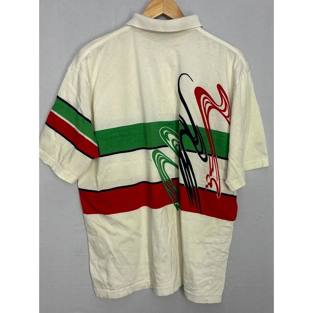 PGA Tour Polo Shirt Mens Ivory Striped Abstract Short Sleeve Size XL Vintage 90s - Picture 2 of 7